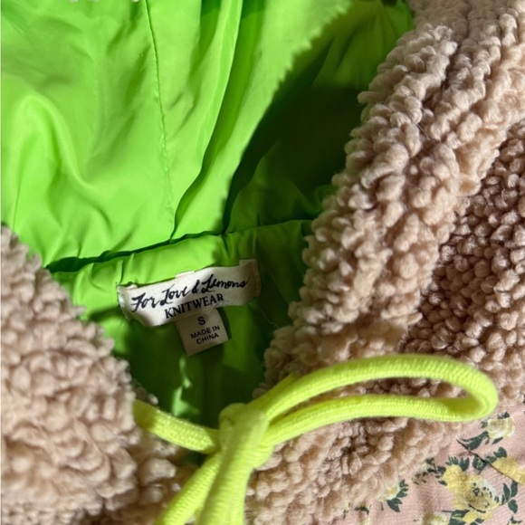 For Love And Lemons Sherpa Hoodie with Neon Lining Size Small - Picture 4 of 5
